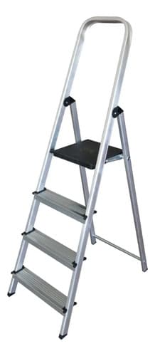 Escalera De Tijera Plegable Equus De Aluminio Con 4 Escalones Y 150 Kg Plateado