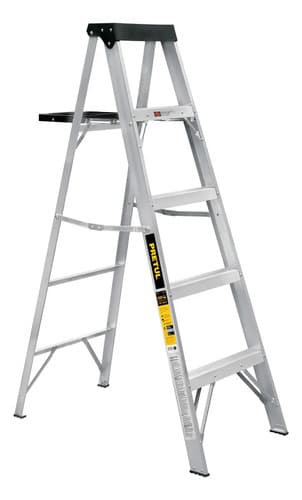 Escalera De Tijera Tipo Iii 4 Escalones Bandeja Pretul 20687 Plateado