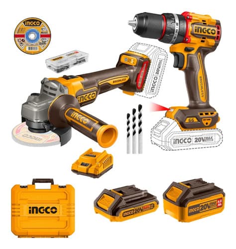 Kit Esmeril + Taladro Percutor Inalambrico Brushless Ingco