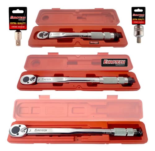 3 Torquimetros Encastres 1/2 3/8 1/4 + 2 Adaptadores 3/8-1/2 Y 3/8-1/4 | Eurotech
