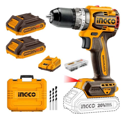 Taladro Percutor Compacto Brushless + 2 Bat Y Accesorios Amarillo