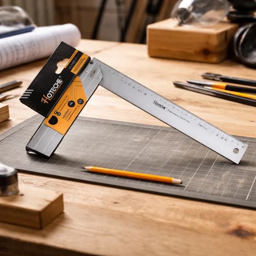 Escuadra Carpintero De Aluminio 50cm 20pLG Métrico Medición Plateado