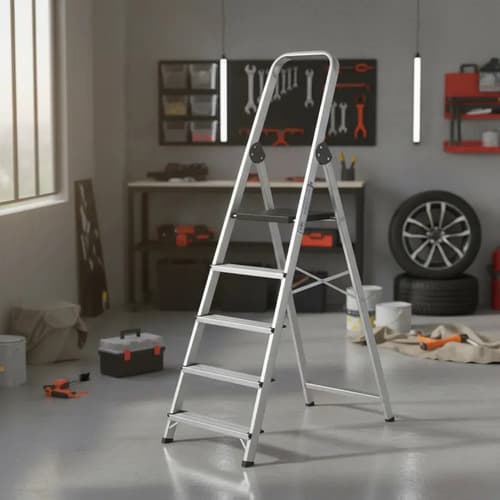 Escalera Aluminio Tipo Banqueta 5 Peldaños Equus Plateado