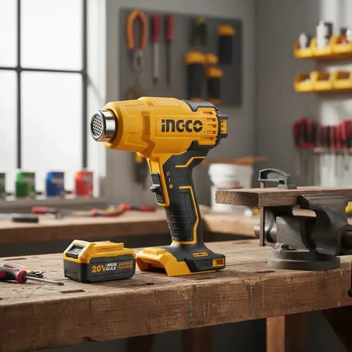 Pistola De Calor 20v Ingco Batería 4 Ah + Cargador Hgli20025 Amarillo