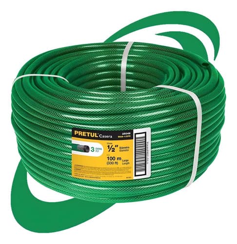 Manguera Riego Reforzada Trenzada 1/2 PuLG 13mm 100m Pretul Verde
