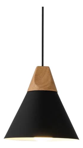 Lámpara Colgante Techo Tushop Led Metal Madera Negro 23cm Nórdica