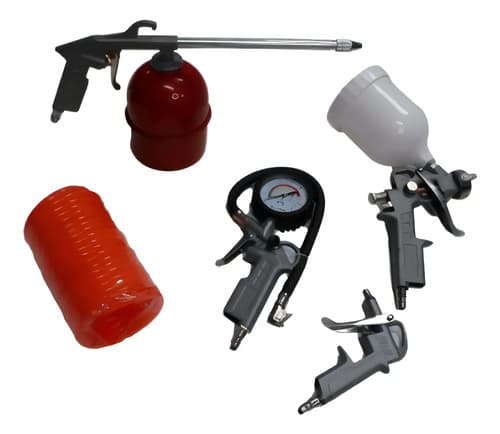 Pistola Aire Equus Para Compresor Kit 5 Piezas Tacho Abajo Rojo