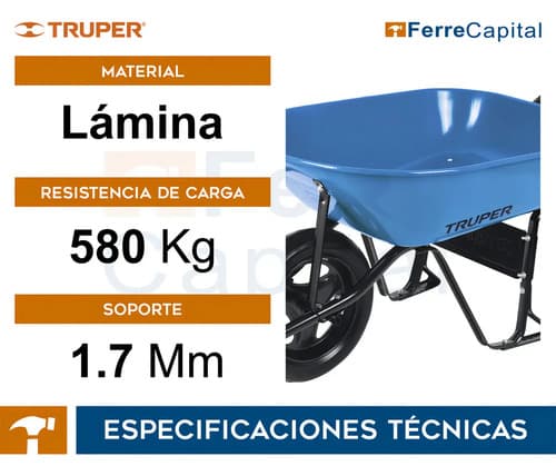 Carretilla Azul 80lt 3pzs Con Rueda Imponchable Truper