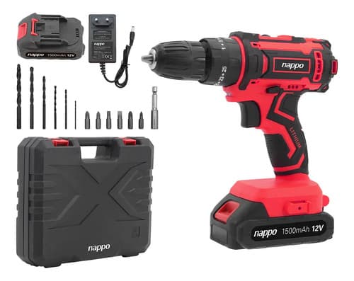 Taladro De Impacto Inalámbrico Nappo, Maletín Accesorios Rojo