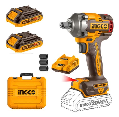 Llave De Impacto A Bateria 400nm P20s Bl Con 2 Bat Carg + Valija Ingco Ciwli2040 Amarillo