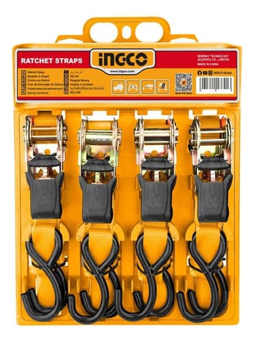 Cinta Catraca 0.65 Ton 25mm 6m C/4pcs Y Gancho S Ingco Naranja Claro