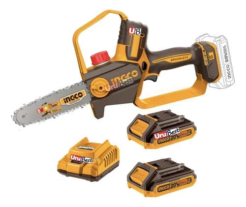 Motosierra A Bateria 20v 8 PuLG 20cm +2 Baterías Y Car Ingco Naranja Claro