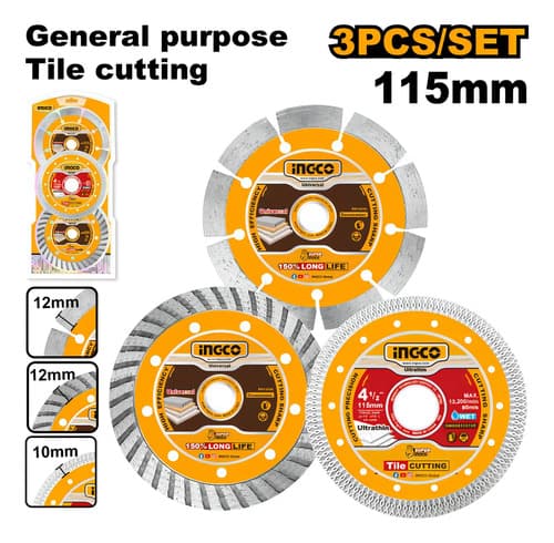 Set X 3 Discos 115mm 4 1/2 Ceramica Multiuso Ingco Dmd063115 Naranja