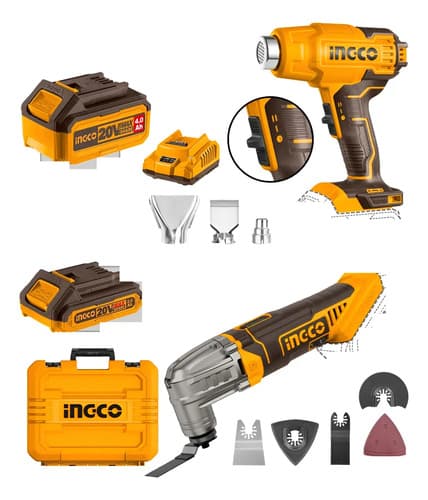 Kit 20v Pistola Calor + Multifunción Ingco Cosli230703 Amarillo