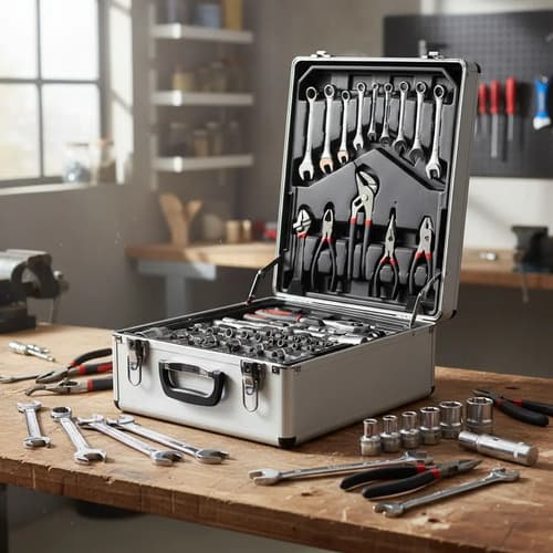 Caja De Herramientas Tipo Maleta 4 Estantes 450 Piezas Gris