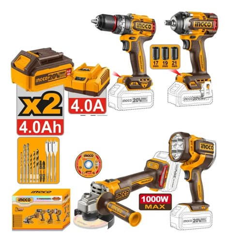 Kit Ingco 4 Herramientas Inalambricas P20s 20v Con Baterias