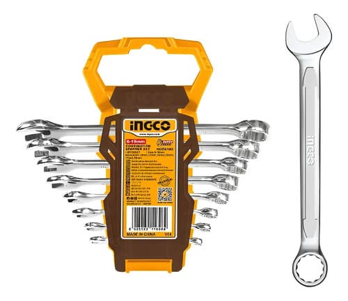 Set Juego 8 Llaves Combinadas 6-19mm Ingco Industrial Plateado