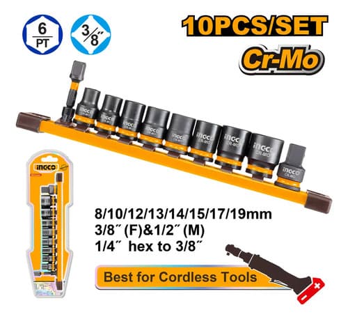 Set X 10 Dados De Impacto 3/8 Ingco Hkissd38104 Color Negro