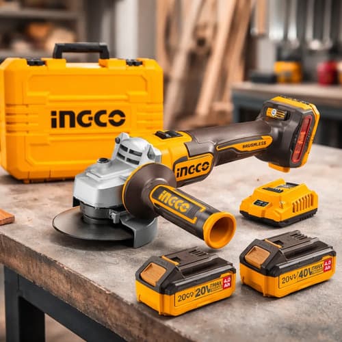 Amoladora 20v P20s 2 Bat Cargador Discos Y Bolso Ingco Amarillo 50
