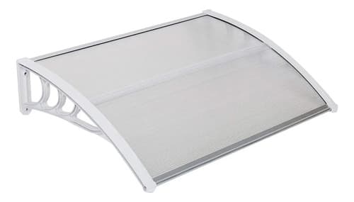 Alero De Policarbonato Transparente 100x80 Cm Con Protección Uv Y Soportes Blancos