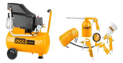 Compresor De Aire 24litros/2.0hp Mas Kit 5 Piesas Ingco.hnt Anaranjado