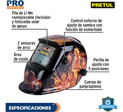 Careta Electrónica P/soldar, Fuego, Sombra 9 A 13 27355 Color Negro
