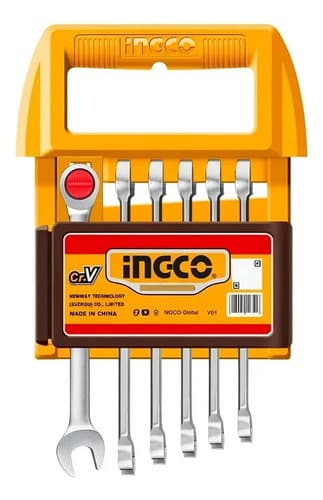 Juego De 6 Llaves Crique Combinadas 8-17mm Cr-v Ingco Naranja Claro