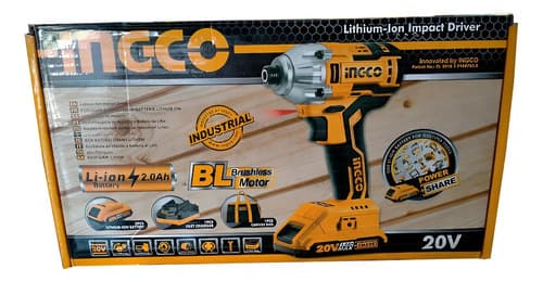 Atornillador De Impacto Ingco 20v Con 2 Baterías Y Accesorio Amarillo