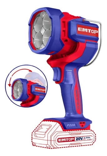 Linterna Industrial Inalamb 20v 2000 Lumens Emtop Elwli2088 Linterna Roja Y Azul Luz Blanco