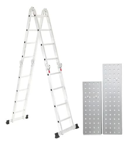 Escalera De Aluminio 4x4 Articulada 16 Escalones + Plataforma Andamio Garden Life Plateado