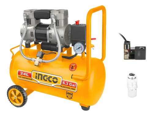 Compresor 24lt 1.5hp Libre De Aceite Bajo Ruido Ingco Amarillo 50hz/60hz Bifásica
