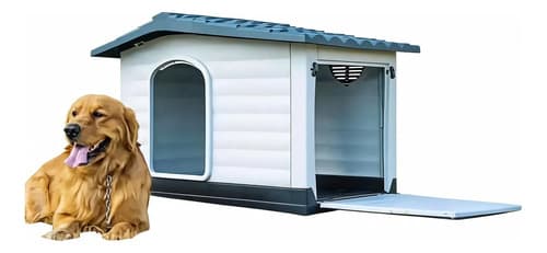 Casa De Perro Raza Grande Con Puerta Lateral Techo Gris