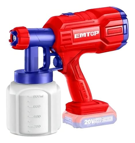 Pistola De Pintar Inalámbrica Emtop 800ml Modelo Elsg2002 Roja Azul Rojo Y Azul