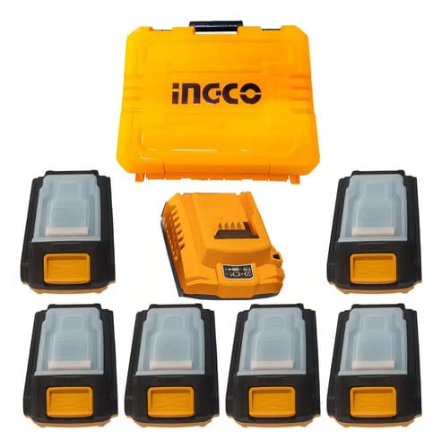 Kit De 6 Baterías De Iones De Litio Bivolt, 20 V, Cargador De Maleta Ingco
