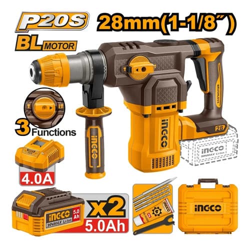 Rotomartillo A Batería 20v P20s Ingco Con 2 Baterías Naranja 50/60 Hz