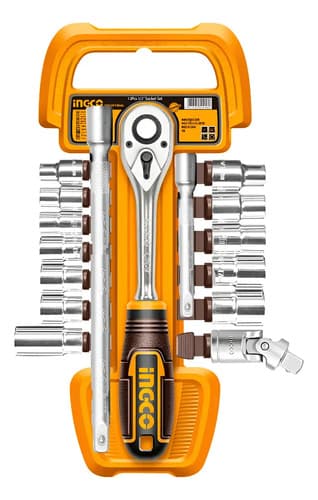 Llaves Set Crique + Dados 17 Piezas Ingco Hkts12171 Cr-v Naranja