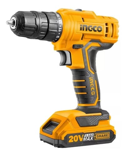 Taladro Atornillador 10mm Con 1 Bateria 20v Litio Ingco P20 Color Amarillo Frecuencia 50 Hz/60 Hz Naranja