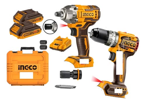 Llave De Impacto + Talad Percut 13mm+2bat +adapt +carg Ingco Naranja Claro