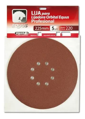 Pack 5 Lijas Gr 220 Velcro 225mm Lijadora Orbital Equus Rojo 60