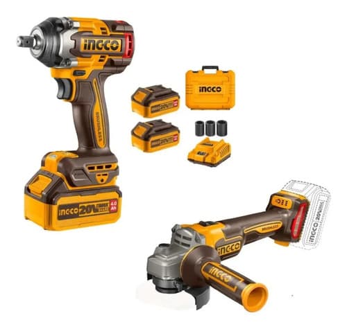 Combo Llave Impacto + Amoladora Bl Ingco 500nm X2 Bat 4 Ah Color Amarillo