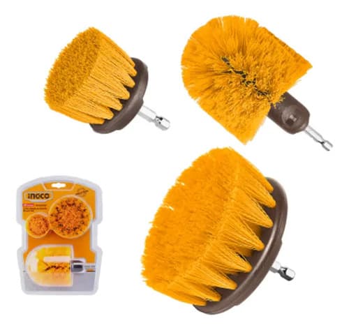 Set X 3 Cepillos Limpieza 1/4 Taladro Ingco Wcbm0301 Color Naranja Claro
