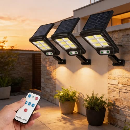 3 Lamparas Luz Foco Solar 240 Led Exterior Con Sensor Negro