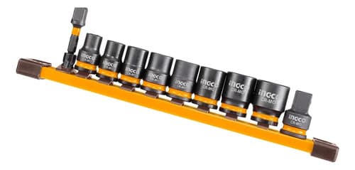 Set X 10 Dados De Impacto 3/8 Ingco Hkissd38104 Negro Y Naranja