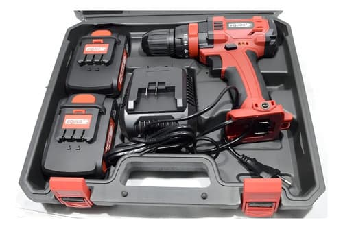 Taladro Atornillador Inalámbrico Eqqus 2 Baterías Con Maletín Rojo