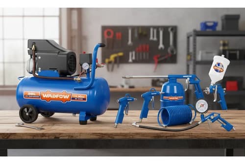 Compresor De Aire Ingco 50 Litros 2.5hp Mas Kit 5 Piesas.hnt Anaranjado Monofásica