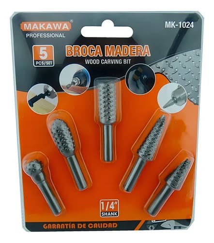 Kit Brocas Madera 1/4 5 Piezas Makawa Escofina Rotativa Mk-1024
