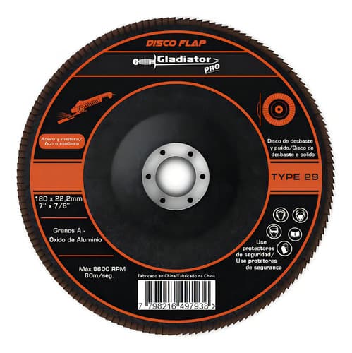 Disco De Desbaste Gladiator Pro De 180 Mm Para Acero Y Madera, Grano 120 Negro