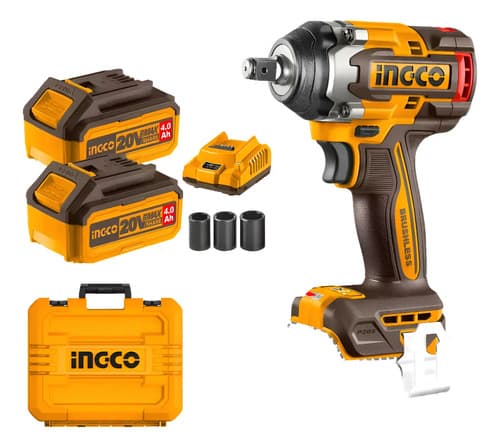 Llave Impacto 500 Nm Ingco Motor Brushless 20v 2 Baterías 4. Amarillo
