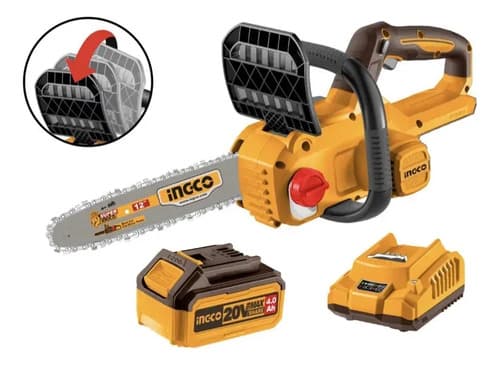 Motosierra A Bateria 20v 12pul Autolubrica +bateria 4a Ingco Naranja Claro