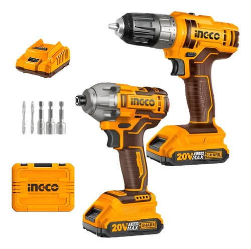 Kit Taladro Y Atornillador Impacto Inalámbrico Ingco 20v Color Amarillo